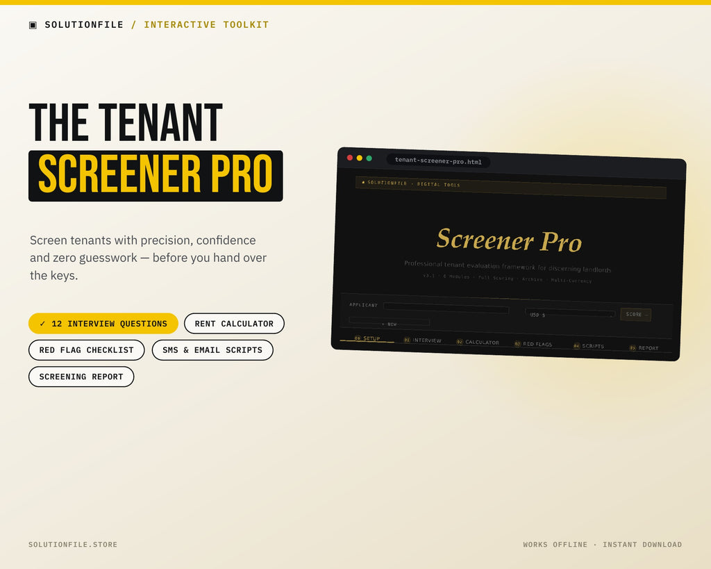 The Tenant Screener Pro — interactive tenant screening toolkit for landlords, cover