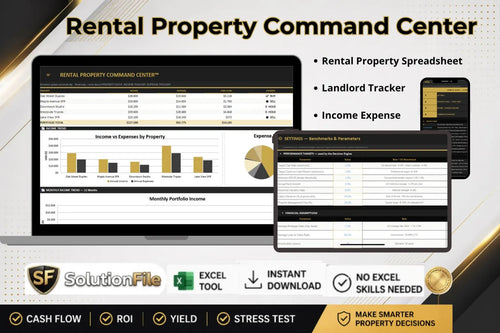 Rental Property Command Center Excel for landlords — live portfolio dashboard preview