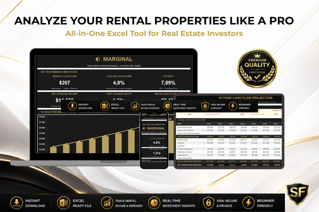 Rental Property Investment Analyzer Excel dashboard — deal analysis overview