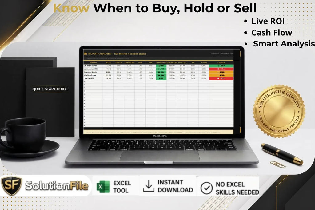 Rental property Excel template — income and expense tracker tabs by IRS category