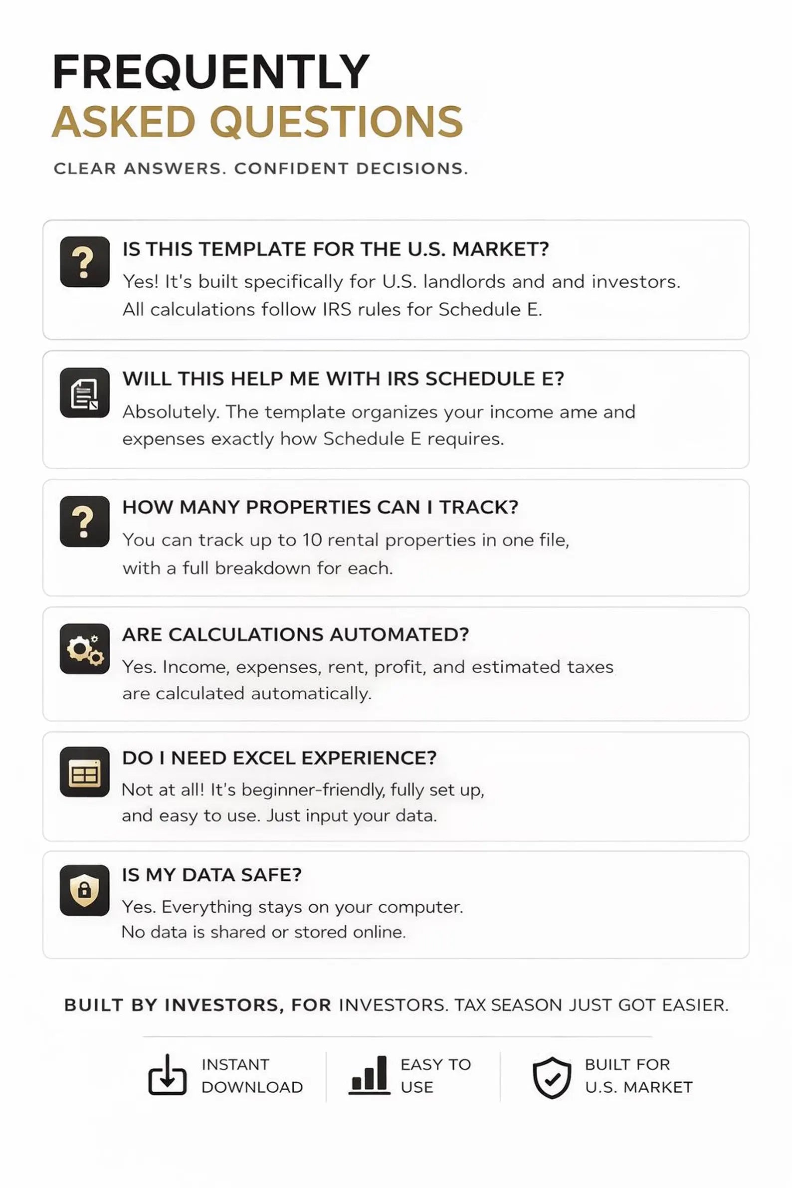 Income and expense tracker for up to 10 rental properties — Excel template