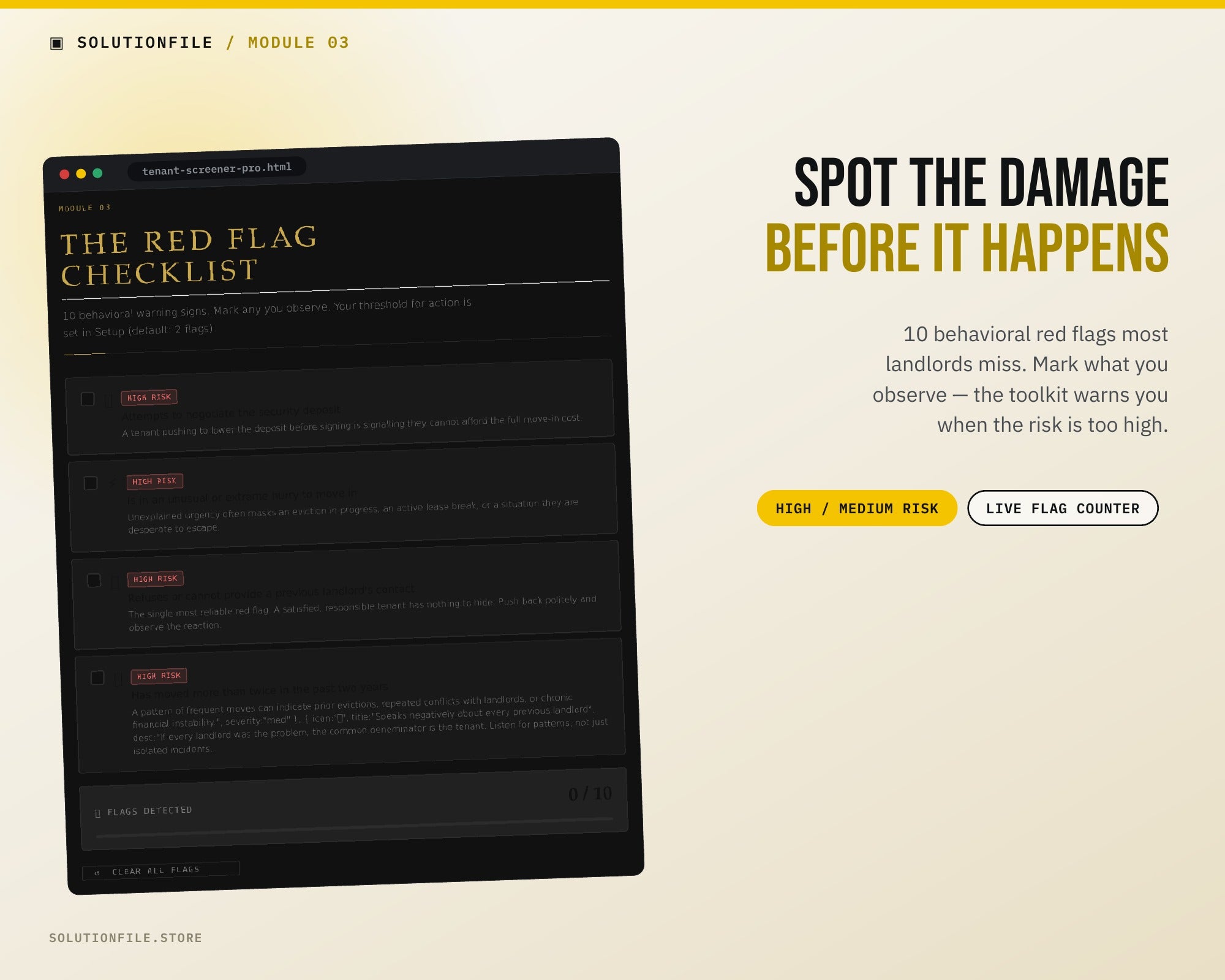 10 behavioral red flags checklist for landlords with live risk counter