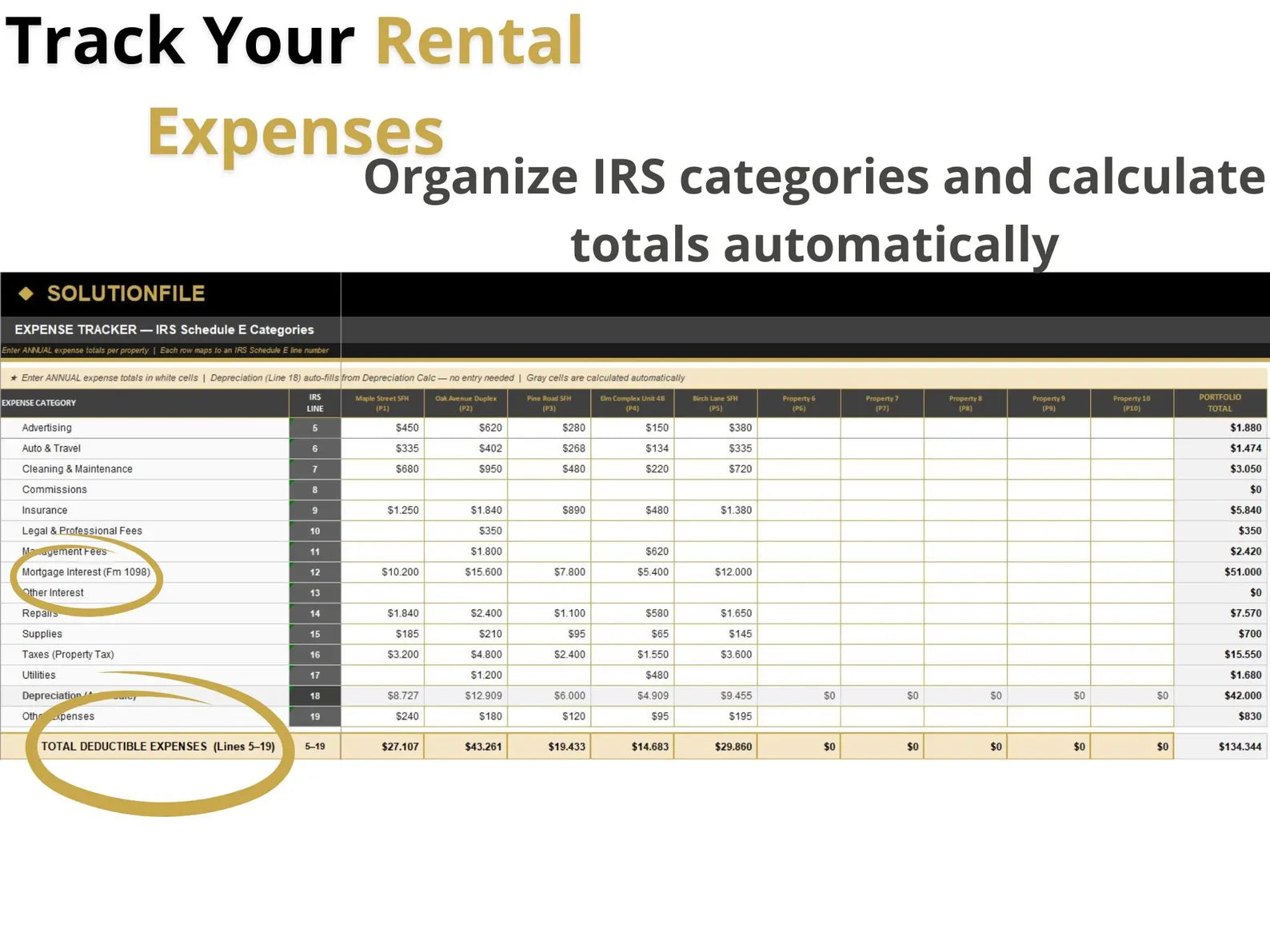 IRS compliant mileage log, maintenance log and tenant tracker — landlord Excel tool