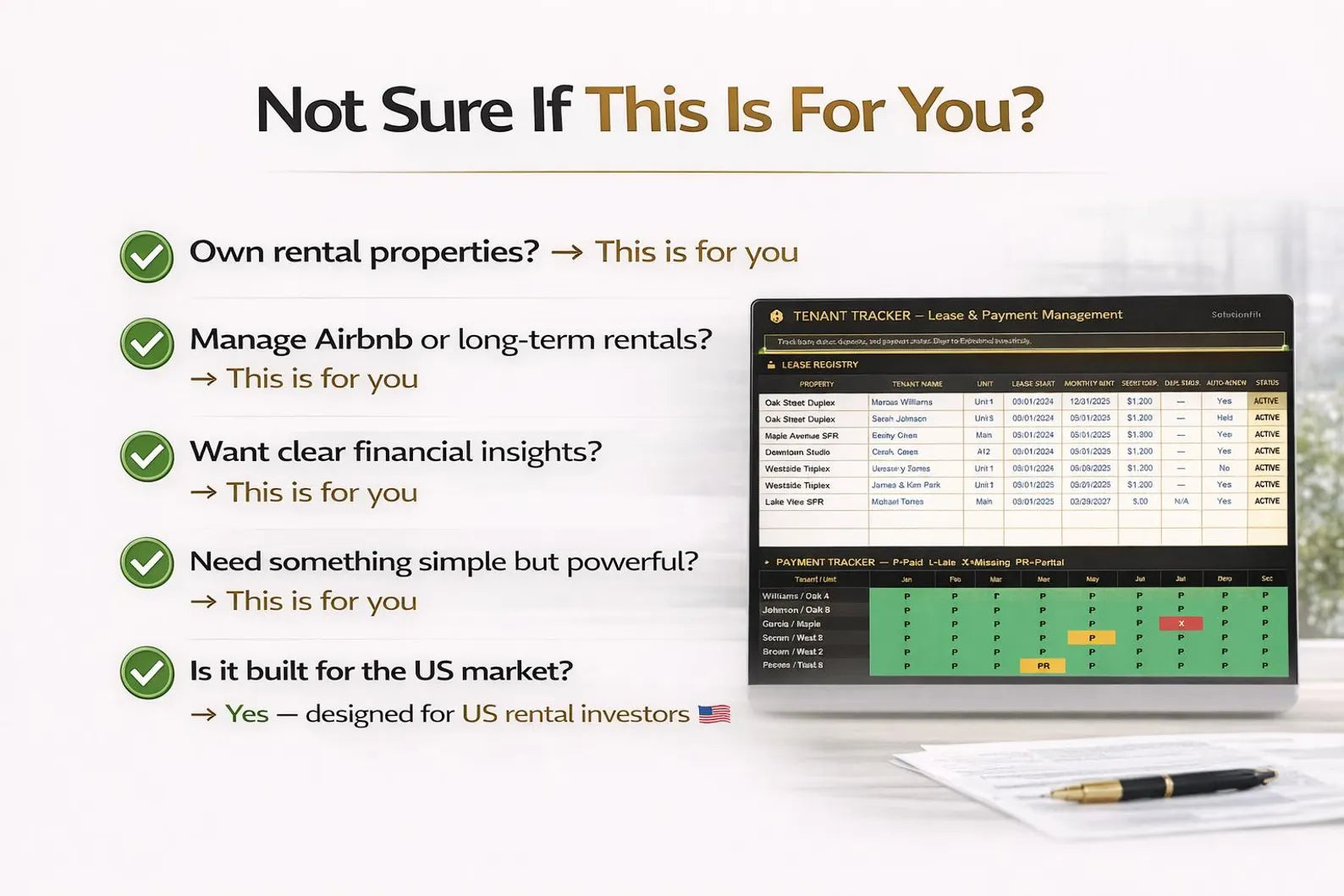 Rental Property Command Center — what you receive: Excel file and PDF quick start guide