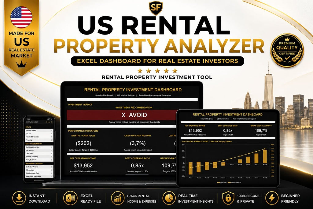 Rental Property Investment Analyzer — Excel dashboard for US real estate